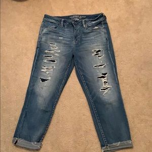 Denim ripped hi rose jegging crop